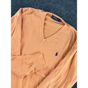 Polo Ralph Lauren V Neck Sweater Mens L Salmon Cotton Pony Logo